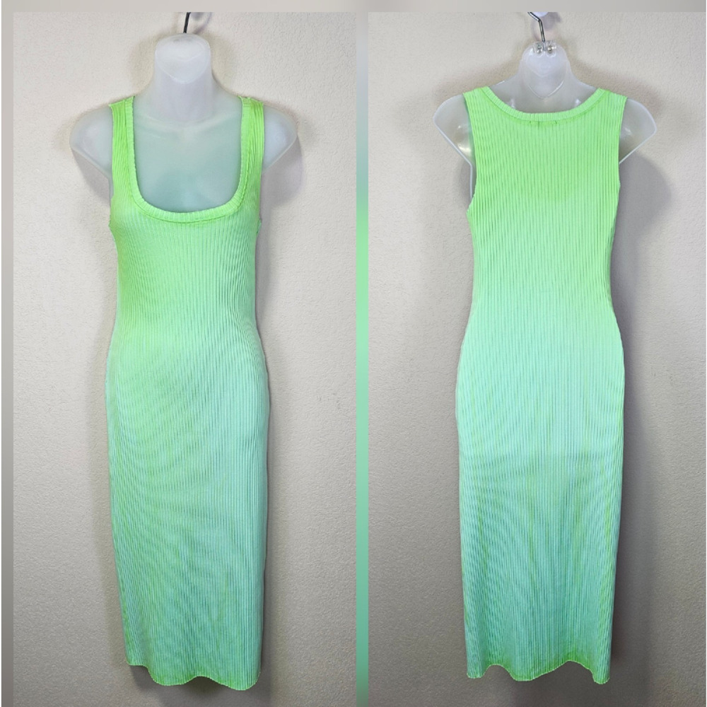 Cotton Citizen Ibiza Midi Dress S Lime Mix Ribbed Coastal Beachy Made in USA NEW - Picture 2 of 15